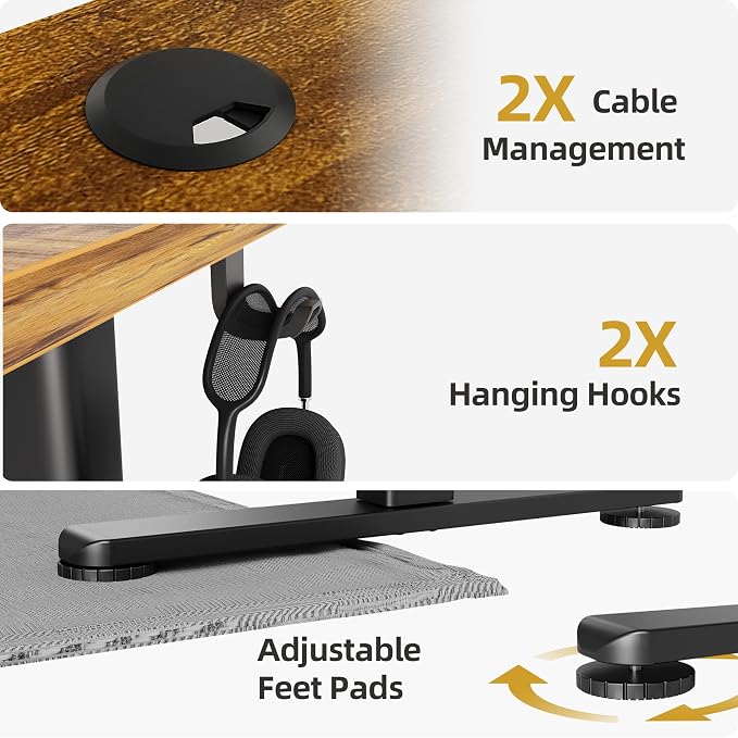 INNOVAR Electric Standing Desk, Adjustable Height Stand up Desks, 48 x 24 Inches Sit Stand up Desk for Home Office Computing, 3-Preset Memory Height Ergonomic Rising Desks, Rustic Brown