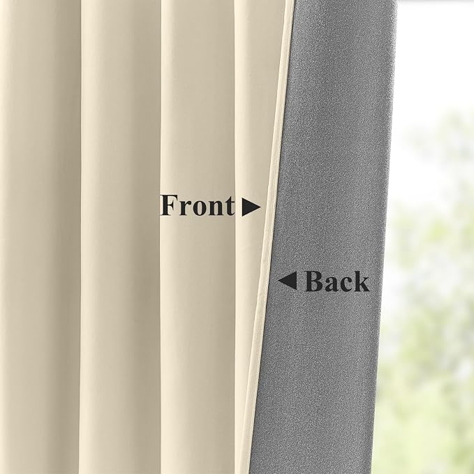 108 Inches Extra Long Ivory Velvet Curtains for Living Room, Thermal Insulated Room Darkening Curtain Noise Reducing Privacy Drapes for Bedroom Office, Back Tab Rod Pocket, W52 x L108, 2 Panels