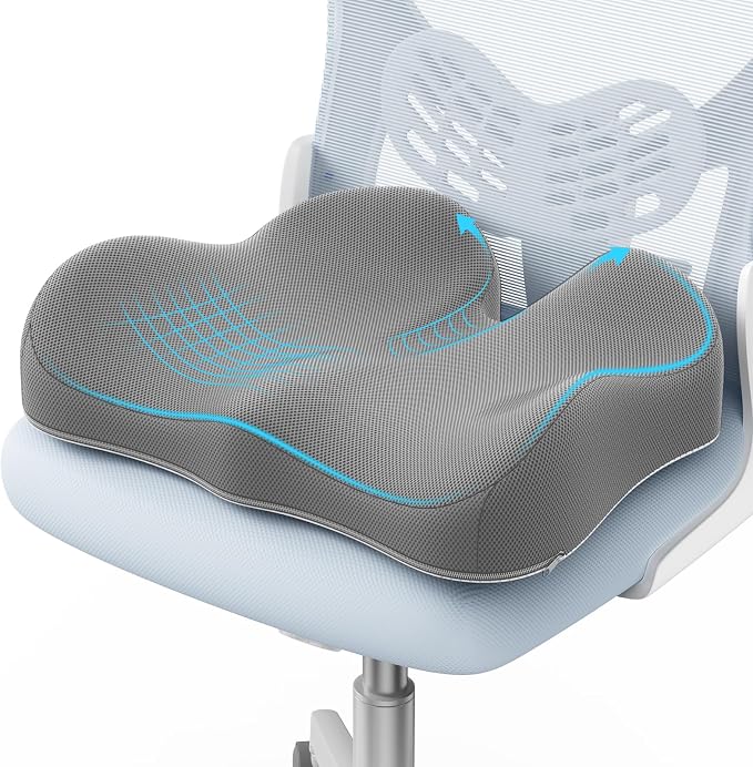 A-Pce Ergonomic Large Memory Foam Seat Cushion for Office Chair, Grey | Relieves Sciatica, Lower Back & Coccyx Pain, Suitable for Office Chair, Car Seat & Driving