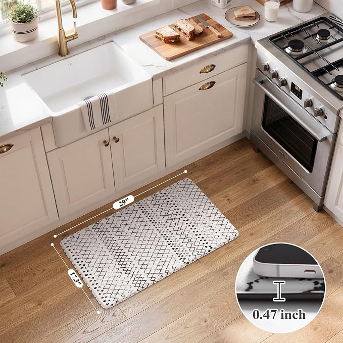 KIMODE Anti Fatigue Kitchen Mats for Floor,17.3" x 29" Black and White Cushioned Kitchen Rugs,Non-Slip Waterproof Wipe Clean Kitchen Sink Standing Mat for Corner Sink,Kitchen Floor