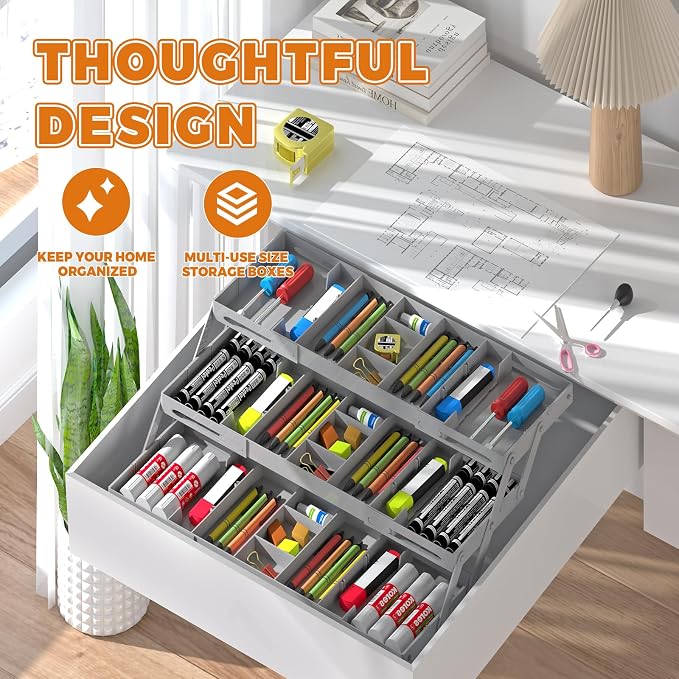 3 Tier Drawer Organizer Versatile Expandable Junk Drawer Organizer Grey | Multi-level Desk Organizer for Makeup, Jewelry, Cosmetics, Kitchen Storage, Smart Office Supply Drawer Storage for Gifts