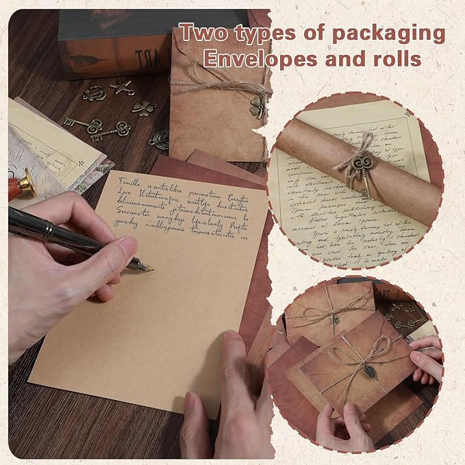 50pcs Stationary Letter And Envelopes Vintage Stationery Paper and Envelopes Set Letter Paper And Envelop Set Aged Papers Stationery Antique Letters Papers for Writing Letters Valentine's Day