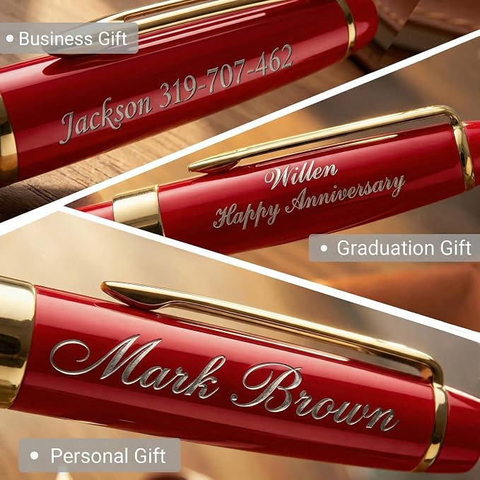 Yastar Personalized Gift Pens - Executive Writing Pen with 6 Black Ink Refills Engraved with Your different Messages Names on the Pens Gift Set for Man/Women/Writers/Collection/Journalist 3 pens/set