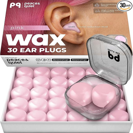 Peace&Quiet | PQ Wax Ear Plugs for Sleeping - 30 Silicone Wax Earplugs for Sleeping and Swimming, Gel Ear Plugs for Noise Cancelling, Sound Blocking Level of 32 Db