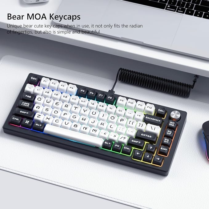 Womier PBT White Keycaps for Mechanical Keyboard, Bear Cute Keycaps, 122 Keys Custom MOA Key Cap for 60%,65%,75%,TKL,100% Cherry Gateron MX Switches Mechanical Keyboard-White