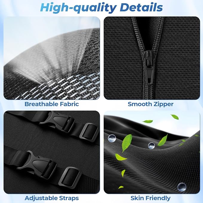Lumbar Support Pillow for Office Chair Back Support - Memory Foam Lumbar Pillow for Car or Gaming Chair, Ergonomic Back Cushion with Adjustable Strap for Long-Hour Sitting (Black)