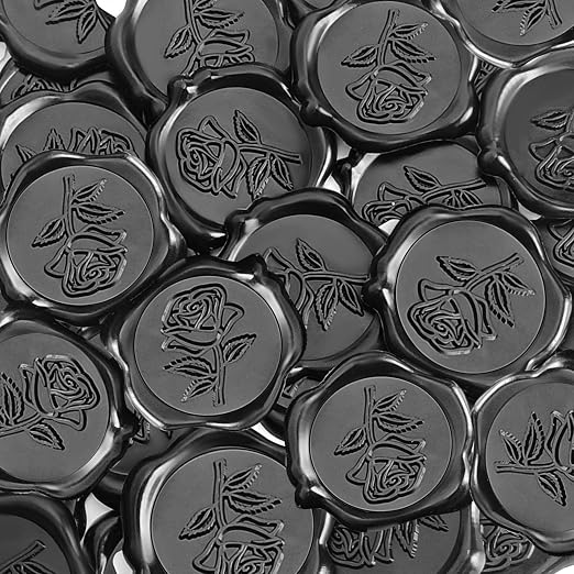 50 Pcs Black Wax Seal Stickers - Rose Style, Self Adhesive Wax Seal for Wedding Invitation, Good Adhesion, Black Rose Envelope Seals Stickers Perfect for Wedding Invitation, Scrapbooking