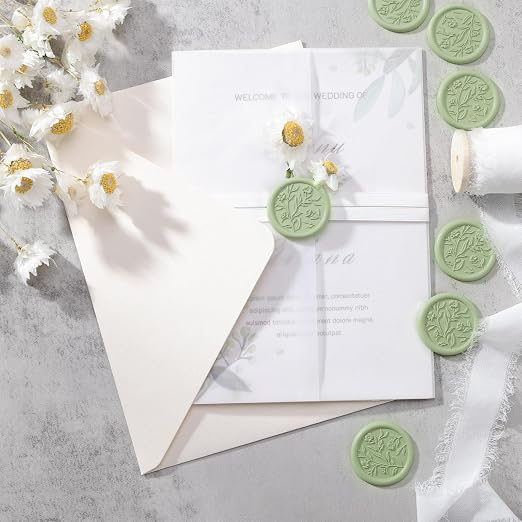 UNIQOOO Wax Seal Stickers - 3D Flower Wedding Invitation Envelope Seal Sticker, 50 Pcs Self- Adhesive Sage Green Floral Stickers, Perfect for Invitation, Christmas, Gift Wrapping