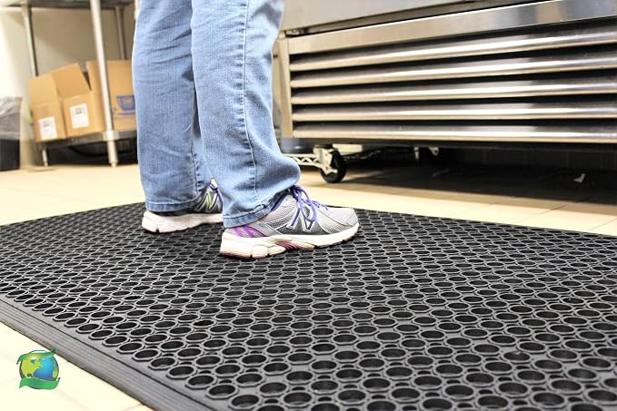 Envelor Anti Fatigue Mats for Kitchen Floor, Rubber Bar Mat, Non Slip Commercial Floor Mat with Drainage Holes, Indoor Outdoor Rubber Mat for Restaurant, Garage, Entryway, Entry Mat 24 x 36 in