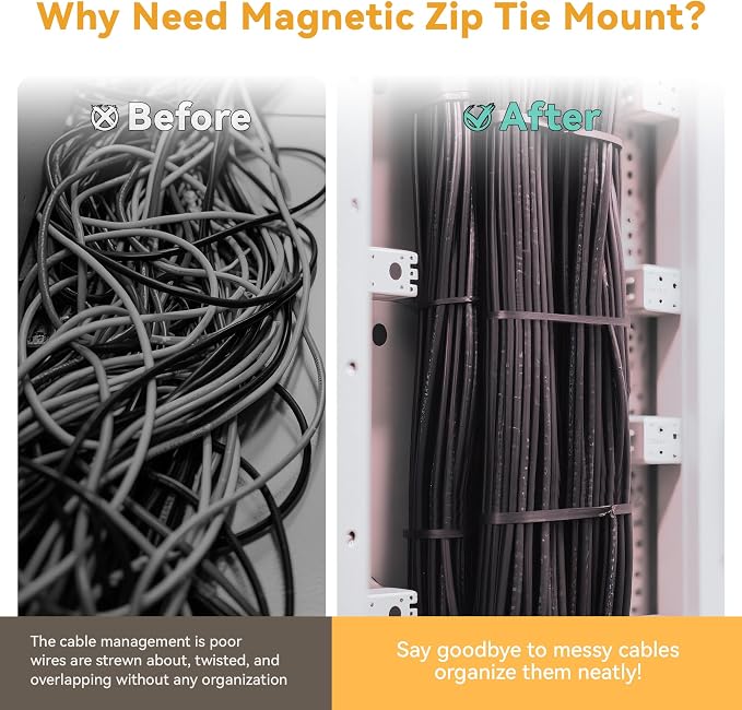 220 Pcs Magnetic Zip Tie Mount Base 26lbs Strong Magnetic Zip Tie Holder Multipurpose Magnet Cable Tie Clips Holder Wire Management Clips for Home Office Marine Electrical Wiring Organization Black
