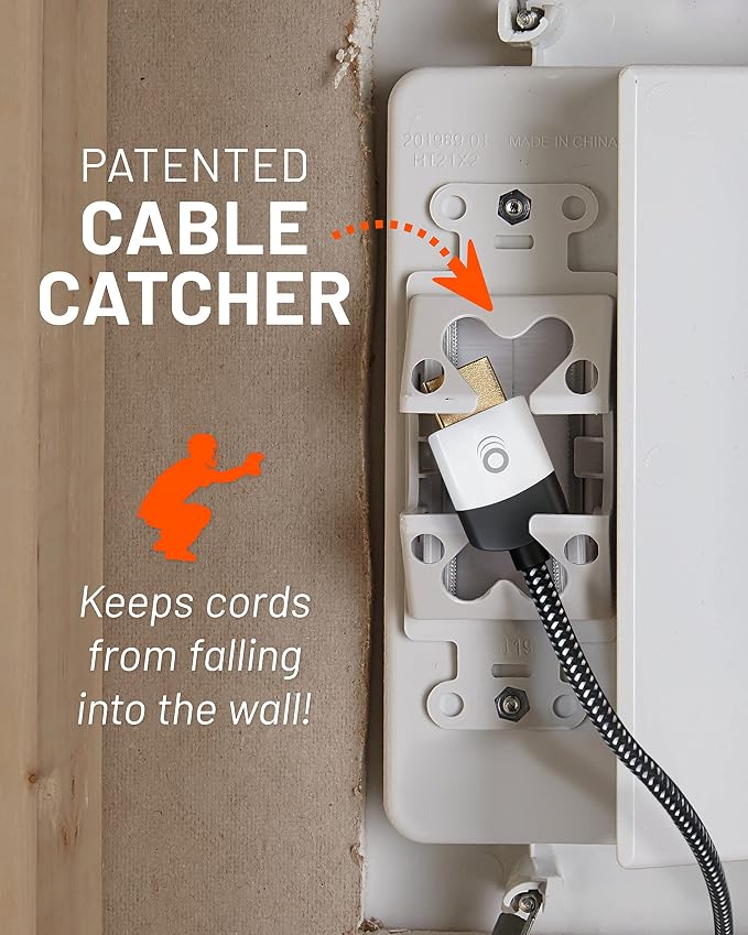 ECHOGEAR TV Cord Hider for Wall Mounted TV – Dual Outlet in-Wall Cable Management Kit for Power & Low Voltage Cables – Includes 6.25”L x 8”H x 3.95”D Module, Wall Template, Saw, 6ft Extension Cord