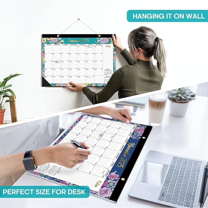 Desk Calendar 2026-2027, 21-Month Calendar Runs Unitl June 2027, Large 17" x 12" Monthly Desktop & Wall Calendar for Home & Office - Floral