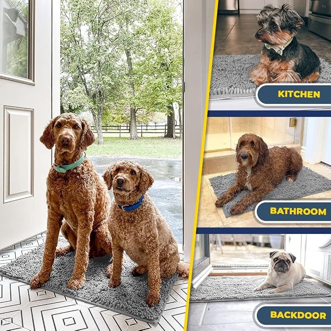 Muddy Mat® | Super Absorbent Door Mat Indoor, Microfiber Quick Dry Chenille Entryway Rug, Non-Slip Front Door Mat, Indoor Mats for Entryway, Machine Washable Pet Rug, Light Grey 19" x 30"