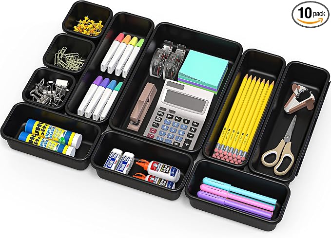 Simple Houseware Interlocking Desk Drawer Bins Organizer, 10 Packs, Black