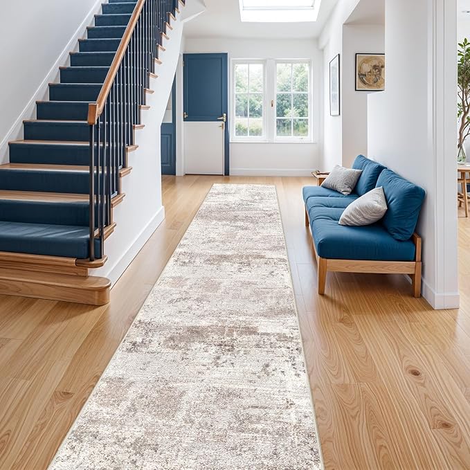 RUUGME Hallway Runner Rug 3x14 - Runner Rug Stain Resistant for Living Room Non Slip Indoor Entryway Carpet Bedroom Kitchen Distressed Floor Decor Mat Machine Washable 3x14 Brick/Brown/Beige