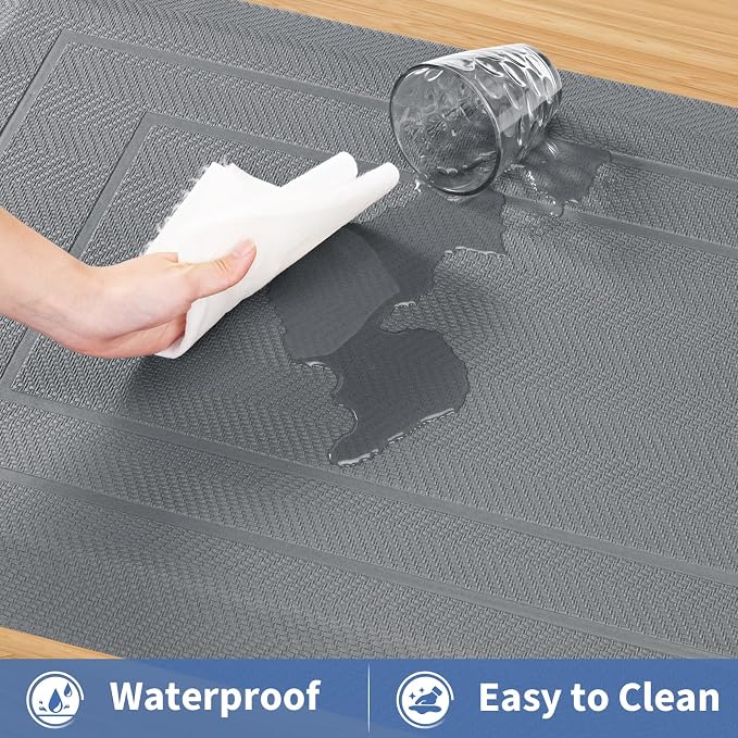 UKISS 9/10"" Extra Thick Cushioned Anti Fatigue Kitchen Mat, Waterproof High Density Foam Standing Desk Mat, Non-Slip Ergonomic Comfort Mat for Kitchen, Office,Workstation Black (Grey, 20" X 39")