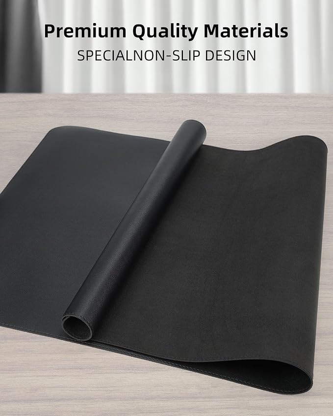 AFIING Leather Desk Protector, 55"x17" - Premium Mat, Large Mouse Pad, Non-Slip Blotter, Waterproof Writing Pad for Office and Home (Black)