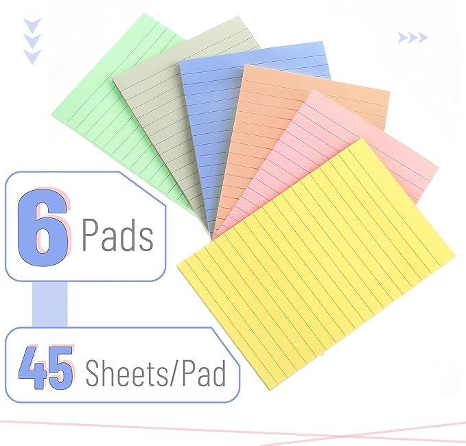 Mr. Pen- Lined Sticky Notes, 4" x 6", 6 Pads, 45 Sheets/Pad, Morandi Color | Sticky Notes with Lines, Ruled Post Stickies, Memo Pads, Self-Stick Note Pad for Office, School, Home, Study