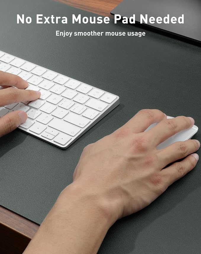 Aothia Faux Leather Desk Mat - Large Mouse Pad, Non-Slip PU Leather Blotter, Waterproof Writing Surface for Office and Home (Jungle Green, 40" x 24")