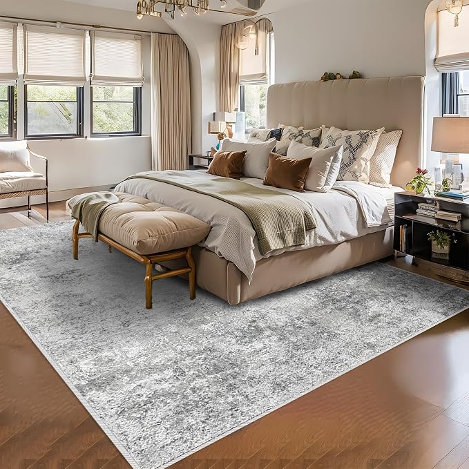 RUUGME Washable Abstract 8X10 Rug: Living Room Area Rugs Non-Slip Backing Neutral Stain Resistant Carpet for Bedroom Farmhouse Large Soft Indoor Mats for Dining Room Office Entry 8X10 Grey