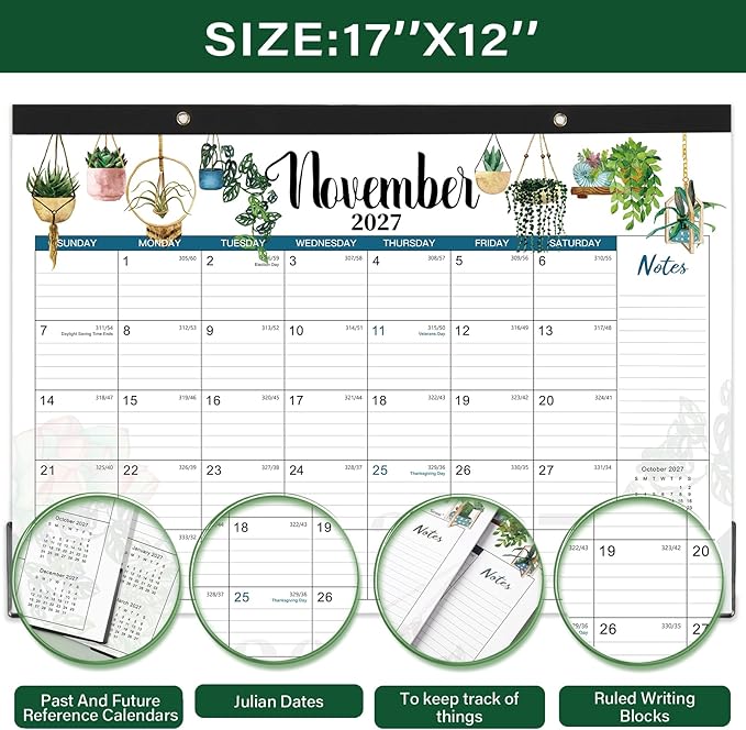 Desk Calendar 2026-2027 - Calendar 26-27, Jul. 2026 - Dec. 2027, Desktop Calendar 2026-2027, 17" x 12" Large Desk Calendar with Cutting Lines, Corner Protector, Note Section for home, office, school.