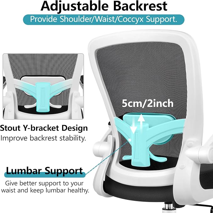 FelixKing Office Chair, Ergonomic Desk Chair Breathable Mesh Chairs Adjustable High Back Lumbar Support Flip-up Armrests, Executive Rolling Swivel Comfy Computer Chairs Home Office White