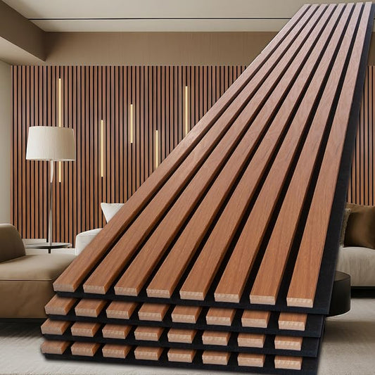 NeatiEase Wood Panels for Wall, 4-Piece 108" x 12.6" Soundproof Wood Slat Wall Panel for Interior Wall Decor Noise Cancelling, Acoustic Wall Panels, Sound Absorbing Panel (Teak)