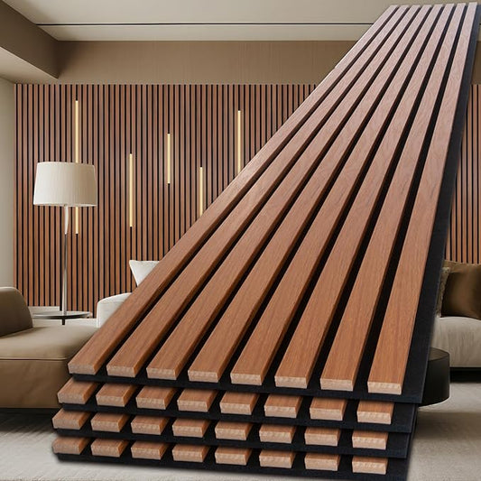 NeatiEase Wood Panels for Wall, 4-Piece 120" x 12.6" Soundproof Wood Slat Wall Panel for Interior Wall Decor Noise Cancelling, Acoustic Wall Panels, Sound Absorbing Panel (Teak)