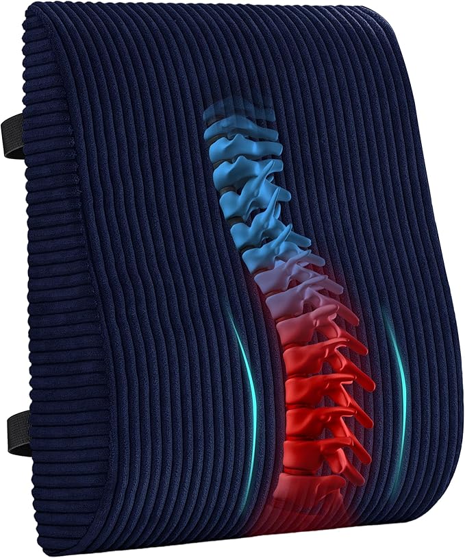 Ergonomic Lumbar Support Pillow for Lower Back Pain Relief, Corduroy Cover Back Support Cushion with Adjustable Straps, Large Size Lumbar Pillow for Office, Gaming & Home Essentials, Large, Navy
