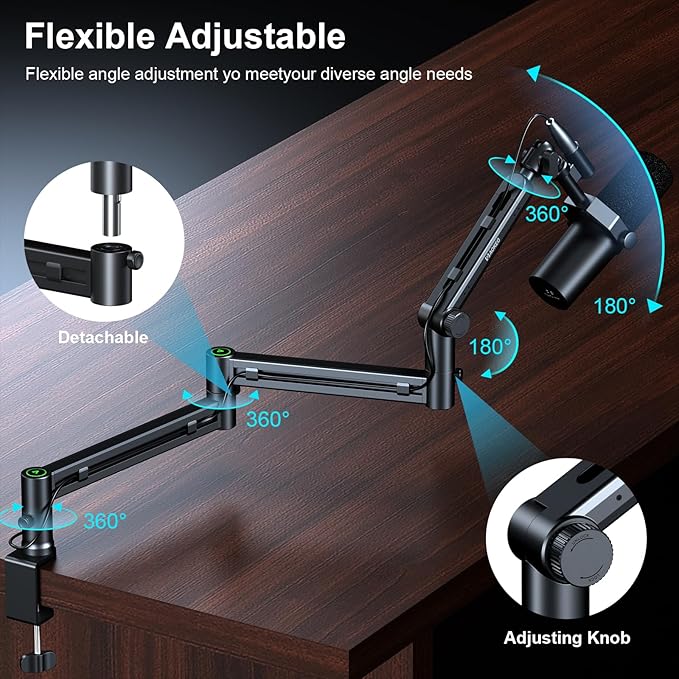 Microphone Arm,Aokeo AK-58i Desk Low Profile Mic Boom Arm Stand,Suitable For Blue Yeti,Snowball iCE,HyperX QuadCast,SoloCast,Elgato Wave,Etc