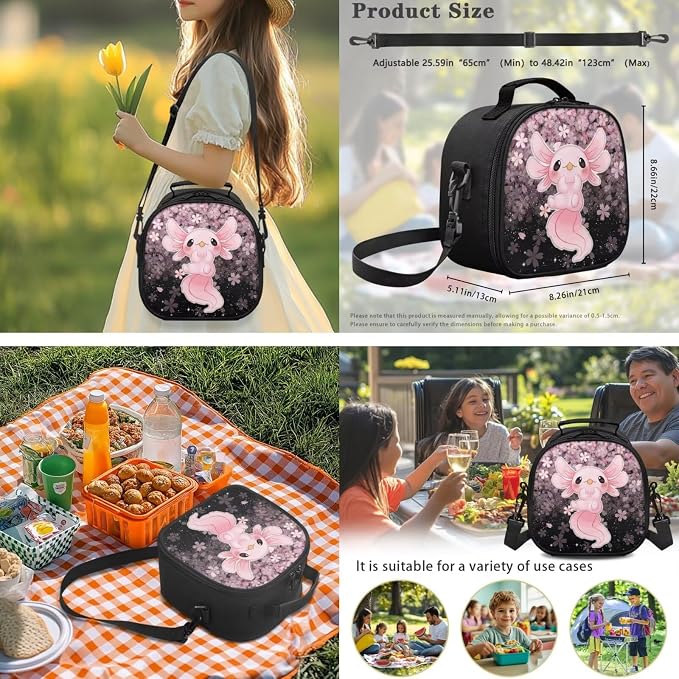 Ystardream Cherry Blossom Axolotl Backpack With Lunch Box for Girls Large Elementary Bookbag 17 Inch Laptop School Backpack Sturdy Rucksack with Pencil Case&Water Bottle Sleeve for Teenager Student