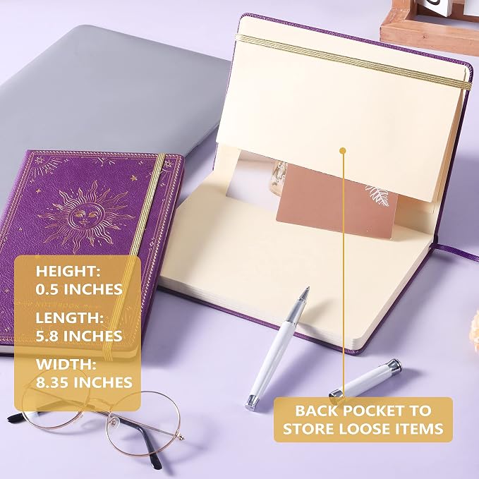 Artfan Ruled Notebook/Journal – Premium Thick Paper Faux Leather Classic Writing Notebook with Pocket + Page Dividers Gifts, Banded, Large, 144 Pages, Hard Cover, Lined (5.8''x 8.4'') - Purple