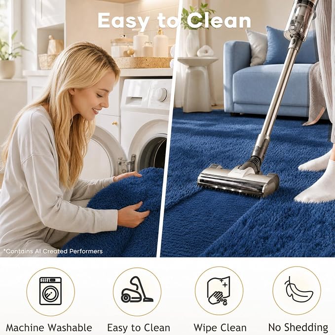 Ophanie Small Rug Washable Non Slip Throw Bedside Area Rugs, Fluffy Soft Blue Mini Bedroom Carpet, Affordable Door Entryway Indoor Inside Front Entrance Dog 2x3 Mat, Home Decor Aesthetic, Nursery
