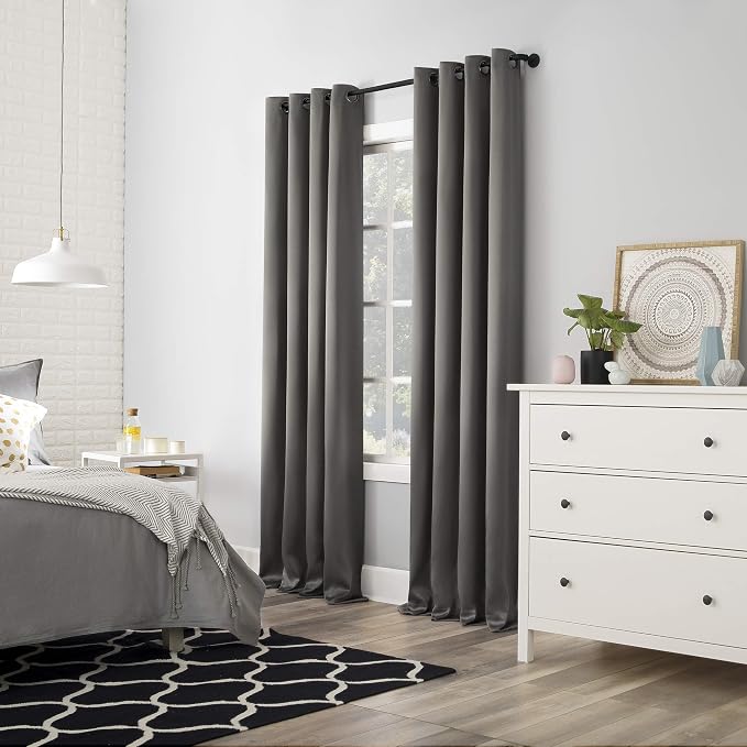 Sun Zero Nordic 2-pack Theater Grade Extreme 100% Blackout Grommet Curtain Panel Pair, 52" x 84", Gray(“Each panel measures 52”x84”. Combined panel pair measures 104”x84”)