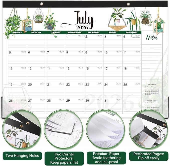 Desk Calendar 2026-2027 - Calendar 26-27, Jul. 2026 - Dec. 2027, Desktop Calendar 2026-2027, 17" x 12" Large Desk Calendar with Cutting Lines, Corner Protector, Note Section for home, office, school.
