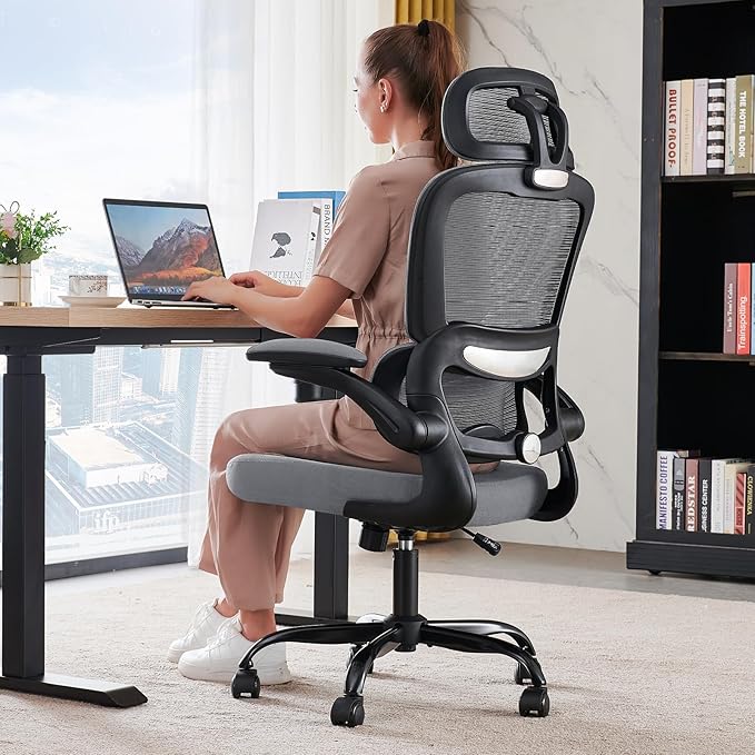 TRALT Office Chair Ergonomic Desk Chair, 330 LBS Home Mesh Office Desk Chairs with Wheels, Comfortable Gaming Chairs (Black Grey)