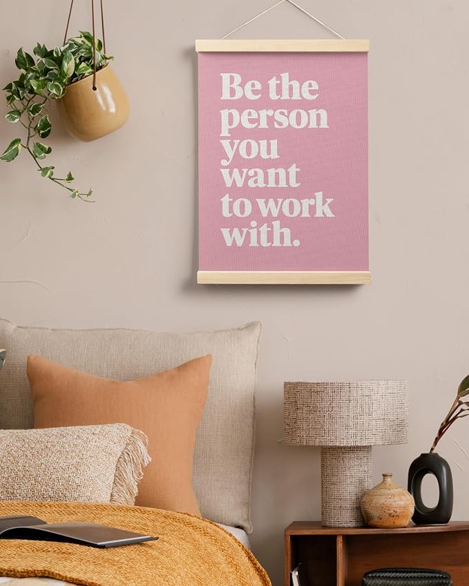 FGFK Inspirational Pink Office Wall Art Poster Hanger Frame, Girly Be the Person You Want to Work with Motivational Teamwork Canvas Prints Framed Wall Decor for Office Workplace, 12x16 Inch
