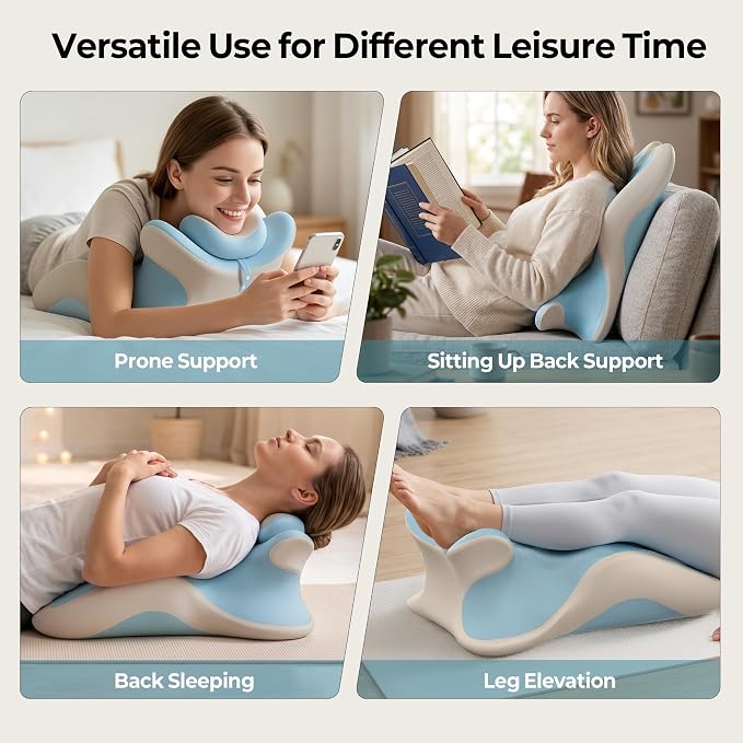 HAMYODO 27° Angled Wedge Pillow, Support for Neck Back Waist (Iceblue) | Multi-Position Headboard, Bed Rest Pillows for Prone Sleeping ,Backrest Chaise Lounges Stomach Support in Bed, Couch or Floor