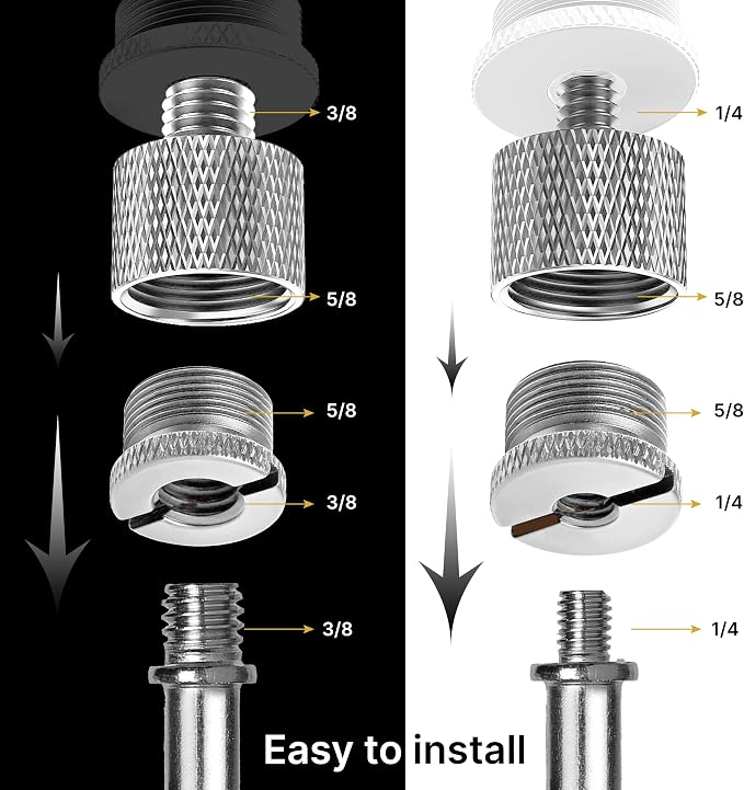 IXTECH Mic Stand Adapter Set 8 pieces Metal Microphone Stand Screw Thread Adapter 5/8 Female to 3/8 Male 3/8 Female to 5/8 Male 5/8 Female to 1/4 Male 1/4 Female to 5/8 Male Tripod Adapter ADP01A Slvr