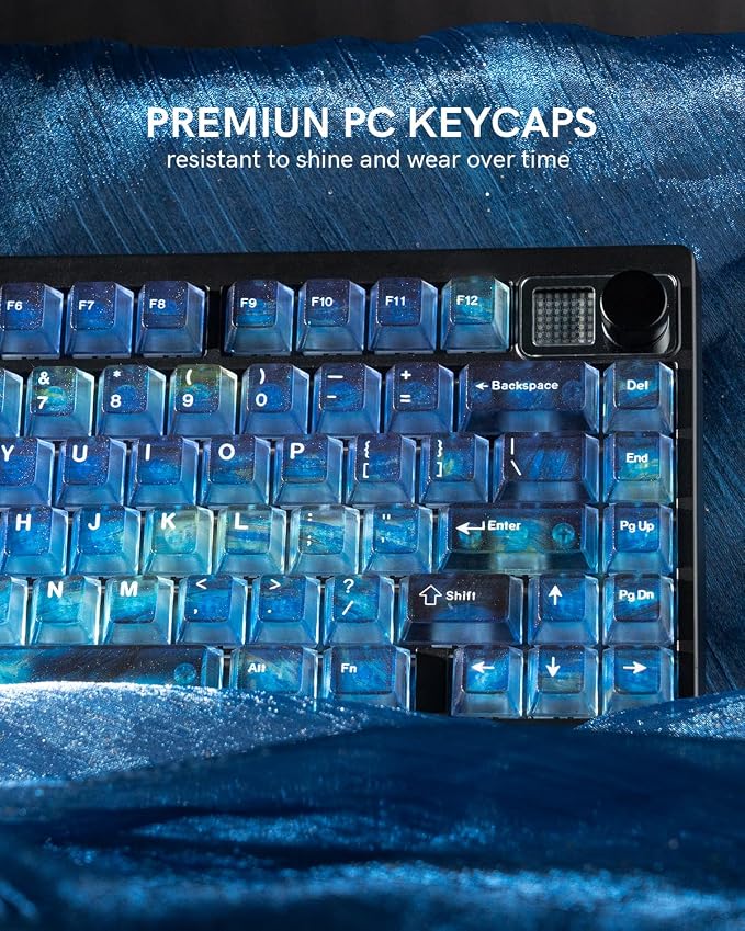Blue Transparent Keycaps 115 Keys Starry Sky Shine-Through, Cherry Profile PC Keycap Set for MX Switch Mechanical Keyboard, Fits 60% 65% 75% 80% 100% Layouts