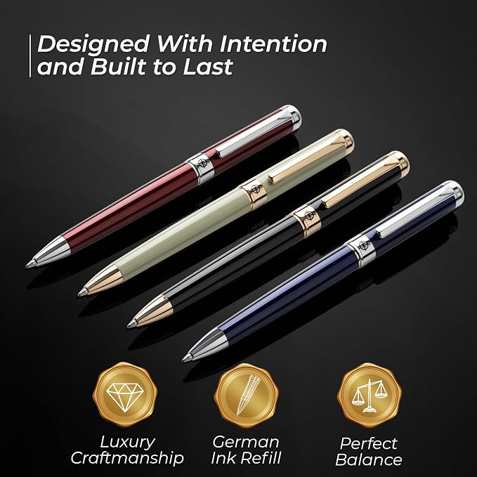 WANDERINGS Premium Ballpoint Pen with German Ink – Perfectly Balanced Executive Pen with Chrome Accents – Blue Breeze - Includes a Schmidt Refill in a Giftable Presentation Case for Men or Women