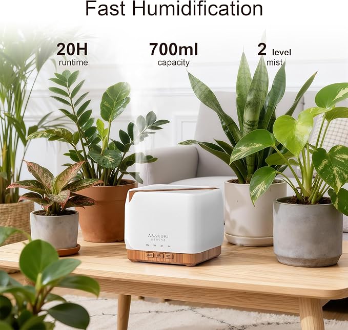 ASAKUKI Smart WiFi Essential Oil Diffuser, Large 700 ml Cool Mist Humidifier, Easy Connect with Alexa and Google Home, Phone App & Voice Control, Customized Schedule Timers and LED Light