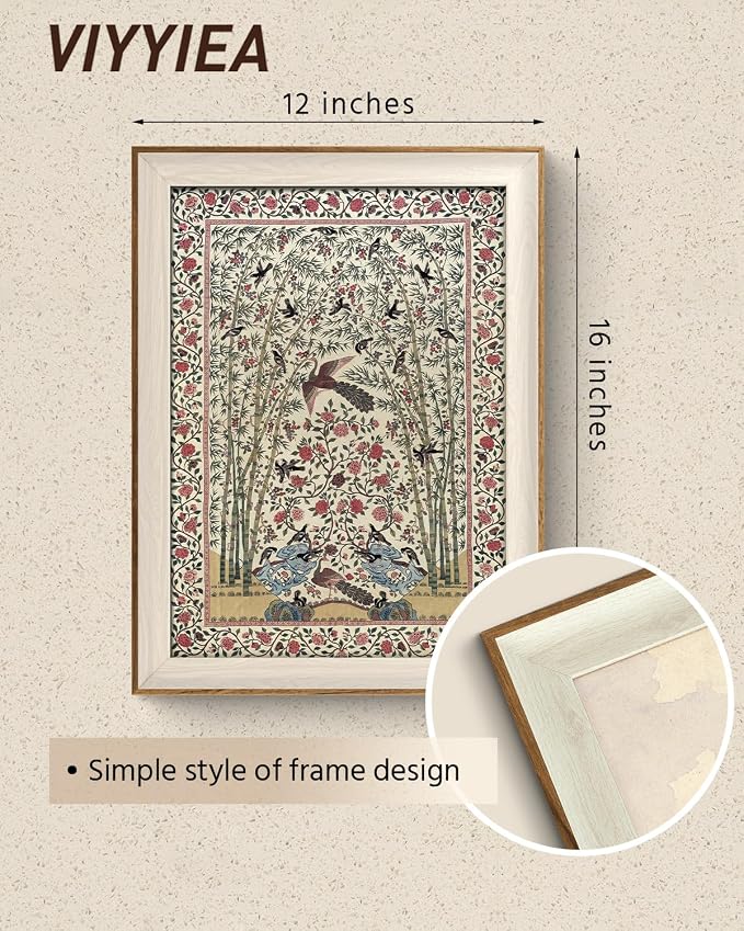VIYYIEA Vintage Framed Wall Art for Living Room, Phoenix Canvas Prints, Watercolor Painting Home Decor, Animals Picture, Bathroom Wall Decor Gifts for Friends or Family - 16L x 12W