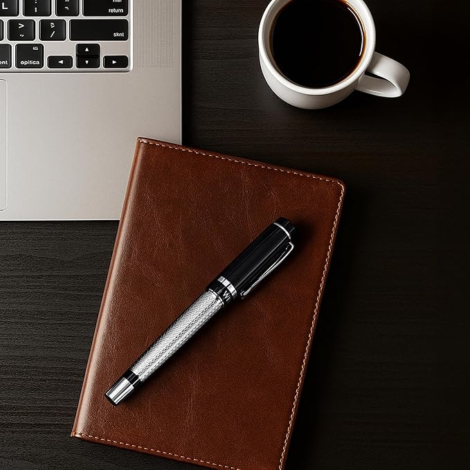 ‘The Raider’ Silver Luxury Executive Fountain Pen, Polished Chrome and Lacquer, Stainless Steel Nib, Easy Refill Ink Piston Converter, Smudge Free, No Bleed, Fits Our Instant Insert Ink Cartridges