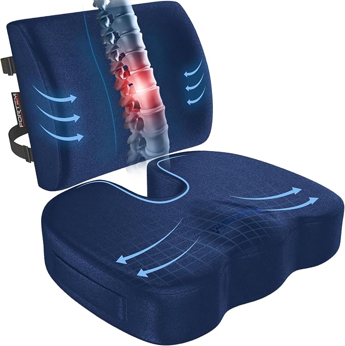 FORTEM Seat Cushion, Office Chair Cushion, Lumbar Support Pillow for Office Chair, Memory Foam Car Seat Cushions, Sciatica Coccyx Tailbone Pain Relief, Cushions for Back Support, Washable, Non Slip XL