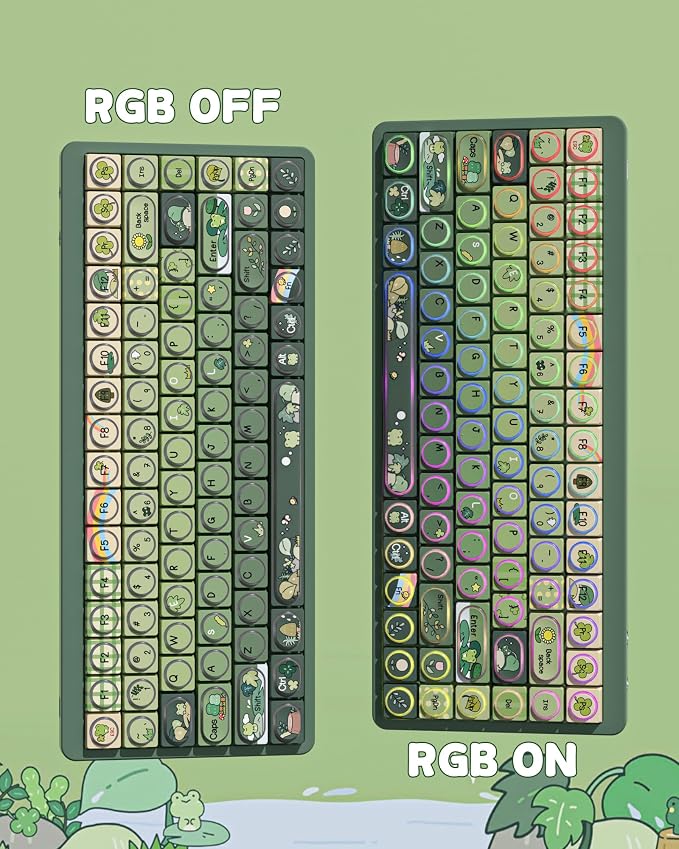 Keymatic Green Frog Keycap Set, PBT Custom Keycaps,131 Cute Keycaps for Mechanical Keyboard, MOA Profile for Mechanical Keyboard Compatible with ANSI/ISO,TKL, Full-Sized Layout(Only Key Cap)