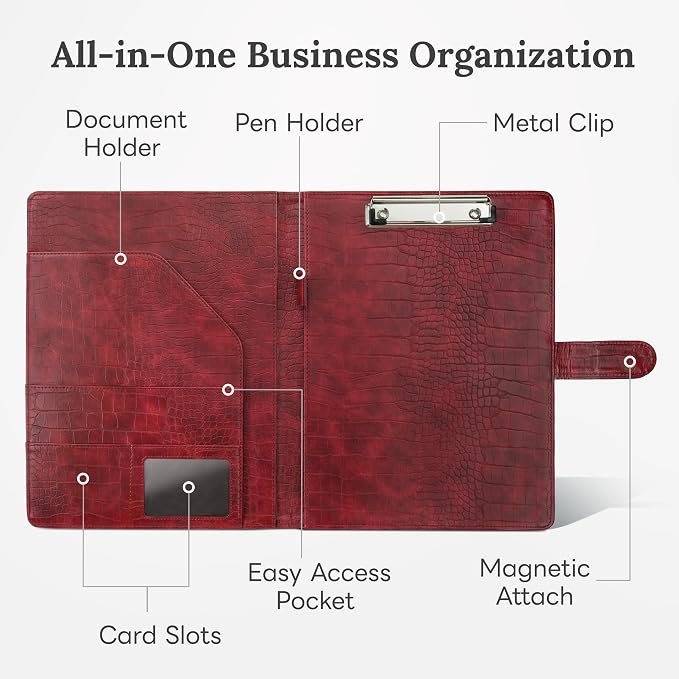 Clipboard Folder Padfolio, Mymazn Writing Portfolio Faux Leather Clipboards with Cover for Legal Pad Holder Letter Size A4 8.5 x 12 for Business Conference Notepad Clip Boards