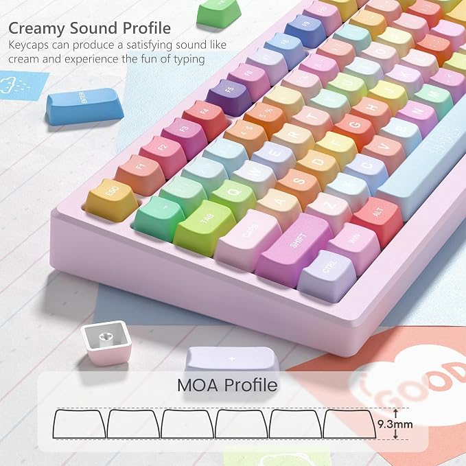 Womier Cute Keycaps, Cat PBT Keyboard Keycaps, MOA Profile Dye-Sublimation Rainbow Candy Key Caps for 60 65 75 100 Percent Cherry MX, Kailh, Outemu, Gateron Mechanical Keyboard(Colour)