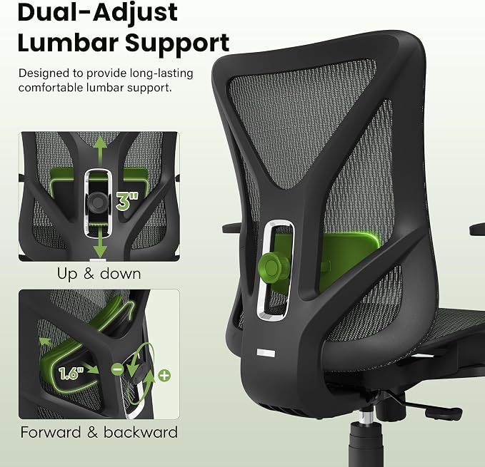 Ergonomic Office Chair, Mesh Computer Desk Chairs with Adjustable Lumbar Support, 3D Armrests, Tilt Function, Comfy Wide Seat, Swivel Executive Work Task Chair for Company and Home