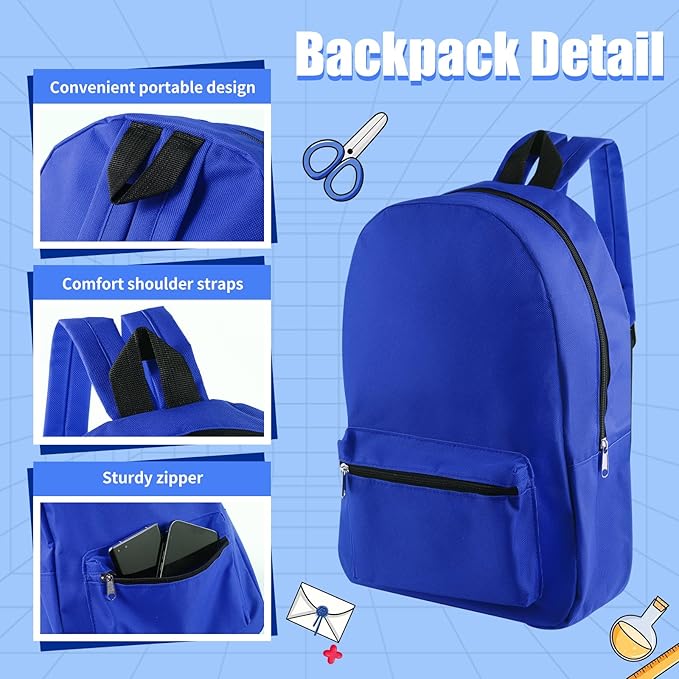 12 Set Bulk Backpacks with School Supply Kit 17 Inch Book Bags in Bulk and Back to School Supplies Stationery Kit for Kids Boy